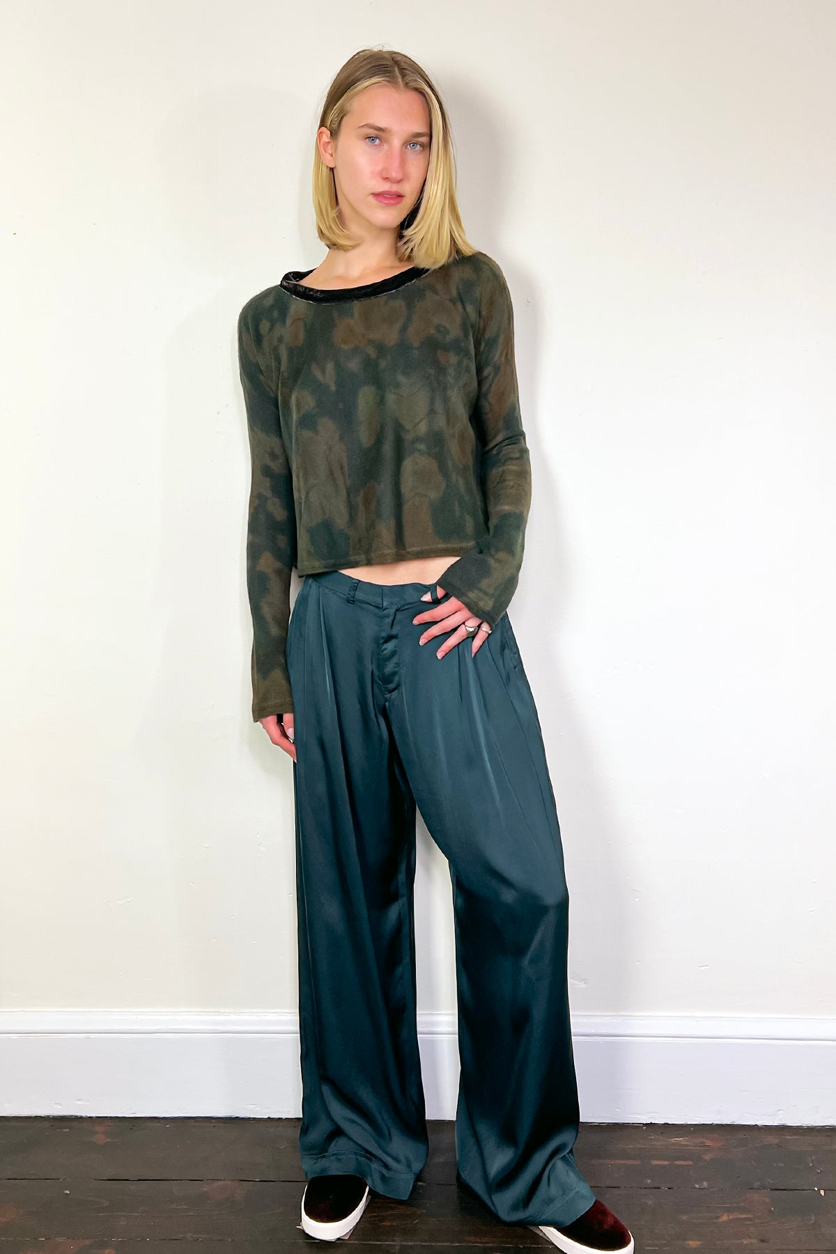 Wide Leg Satin Pants - Blue by Tandem — alternate view