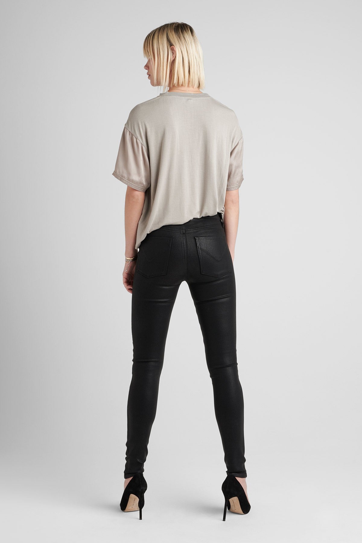 Barbara High Rise Skinny Jean - Noir Leatherette by Hudson — view 3