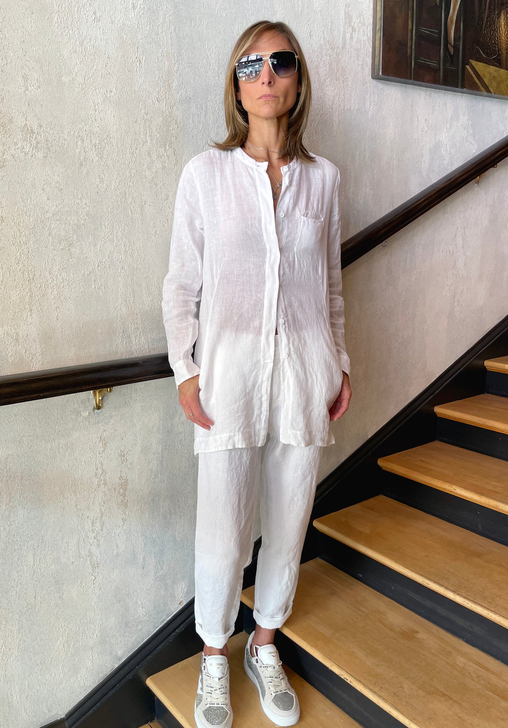 Regular Fit Linen Long Shirt - White by Transit Par-Such — alternate view
