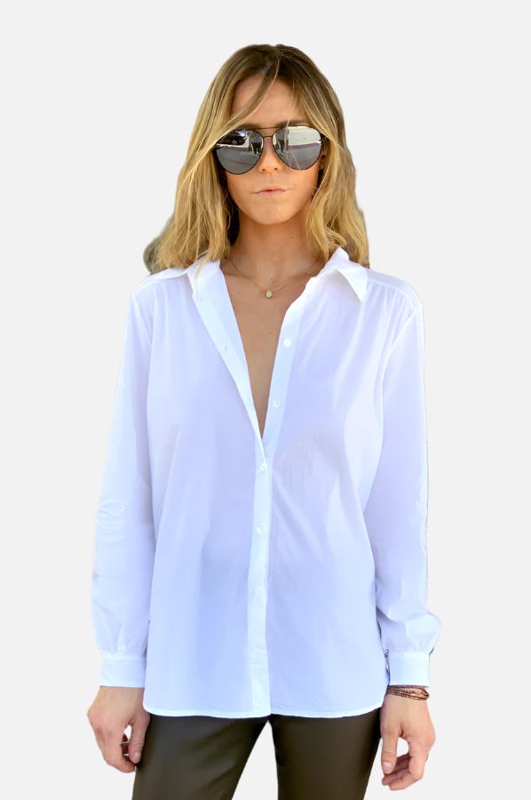 Button Up Flare Back Shirt - White by Tandem | 25 South Boutiques