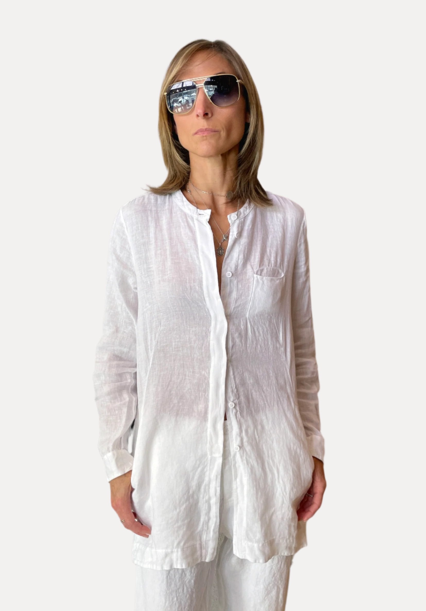Regular Fit Linen Long Shirt - White by Transit Par-Such | 25 South Boutiques
