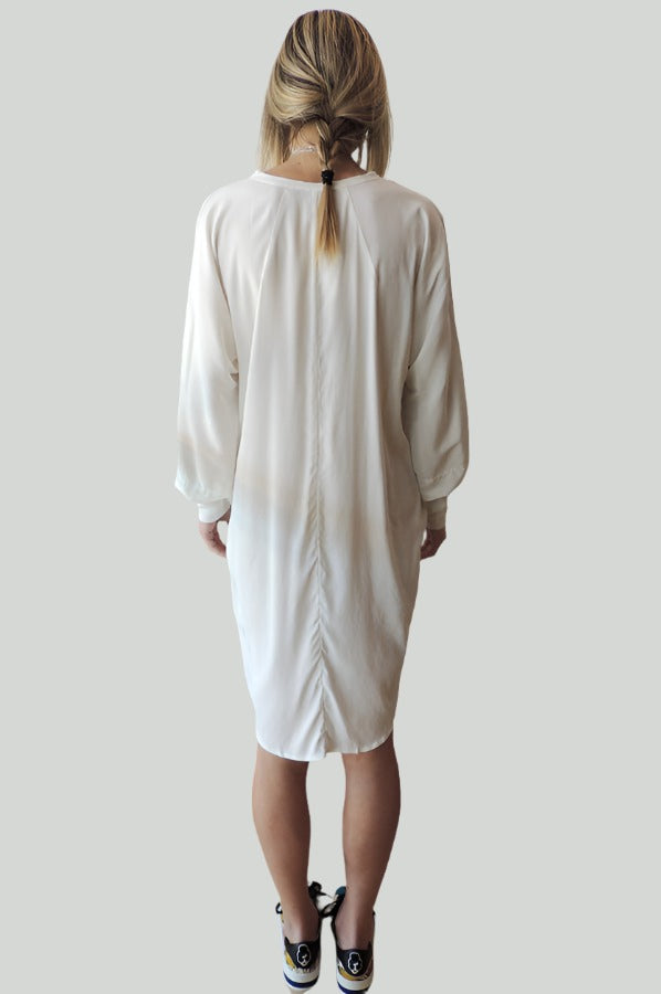 Long Sleeve V Neck Dress - White by Kristensen — view 3