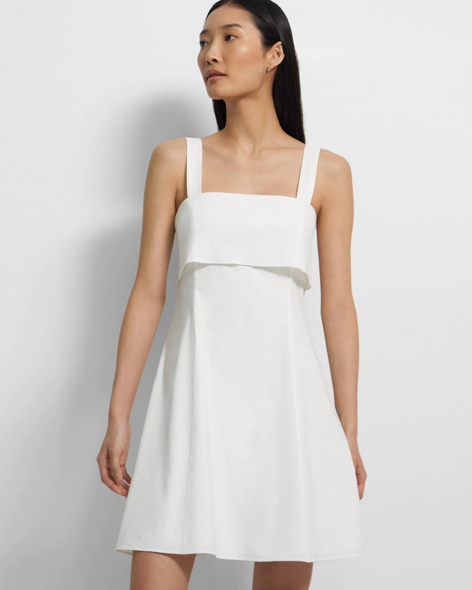Good Linen Drape-Back Dress - White by Theory — alternate view
