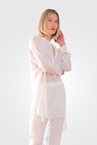 Silk Hi-Low Sheer Blouse - White by Private 0204 — alternate view