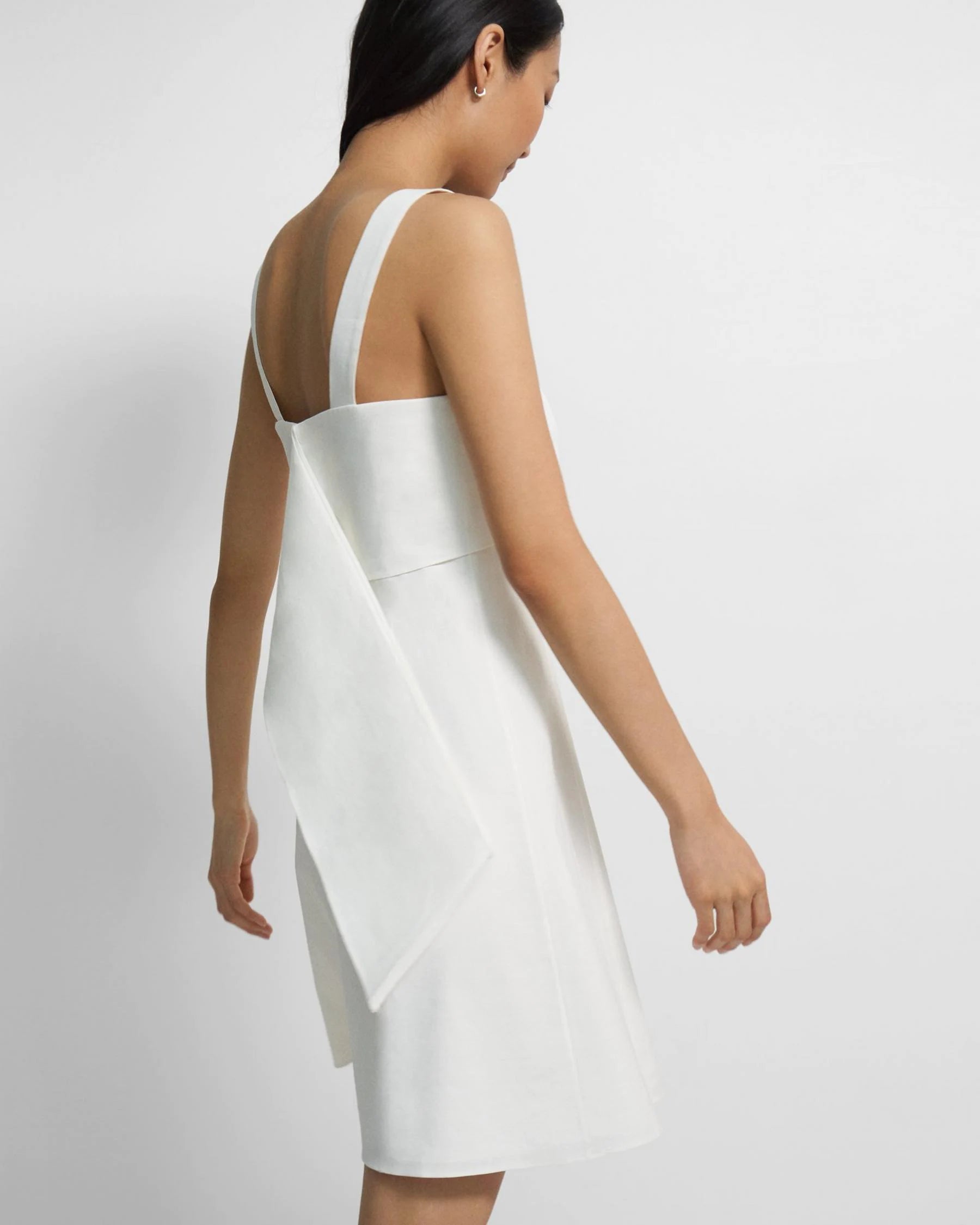 Good Linen Drape-Back Dress - White by Theory — view 3