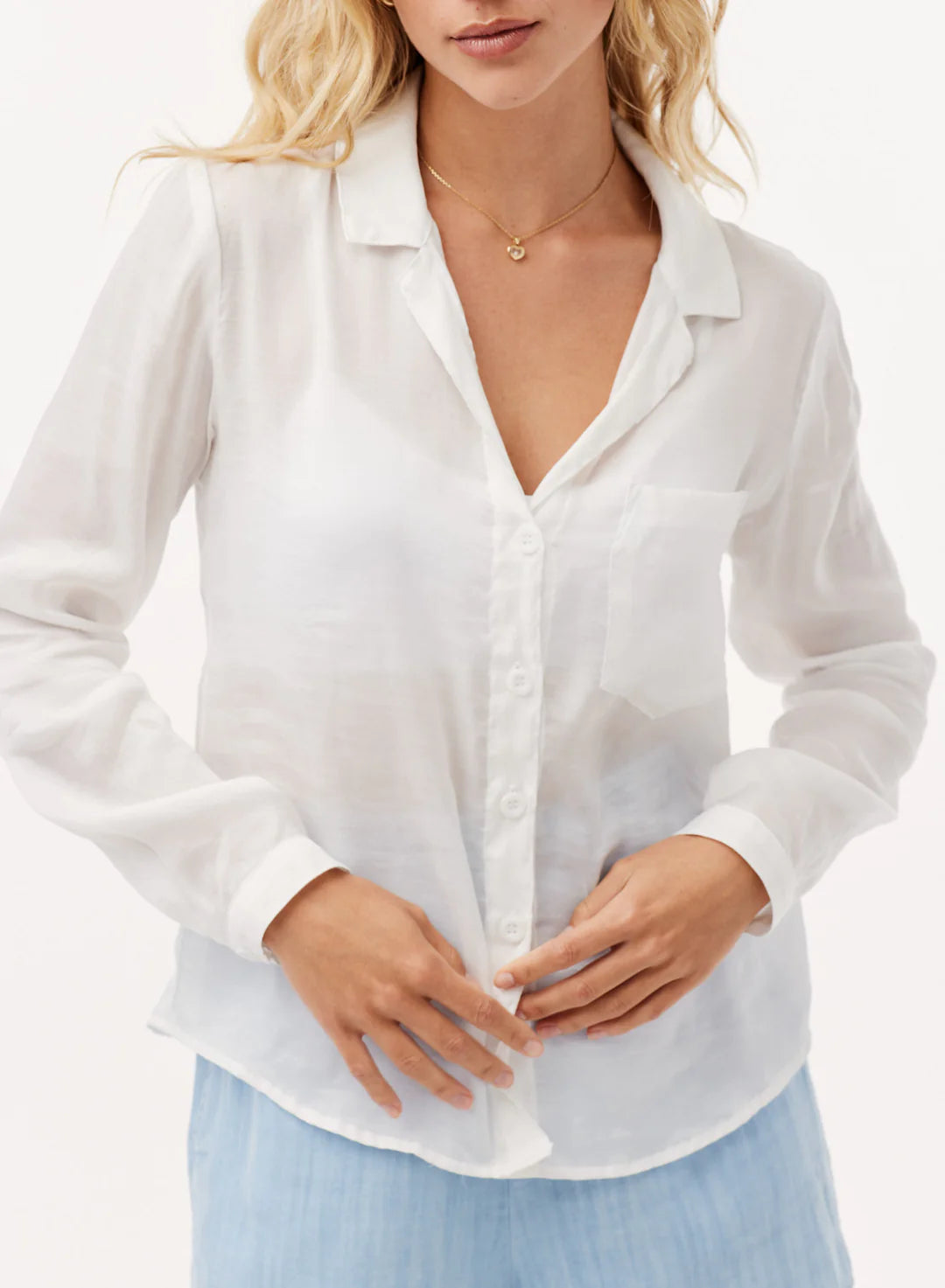 Tencel Pocket Button Down Top - White by Bella Dahl — view 3