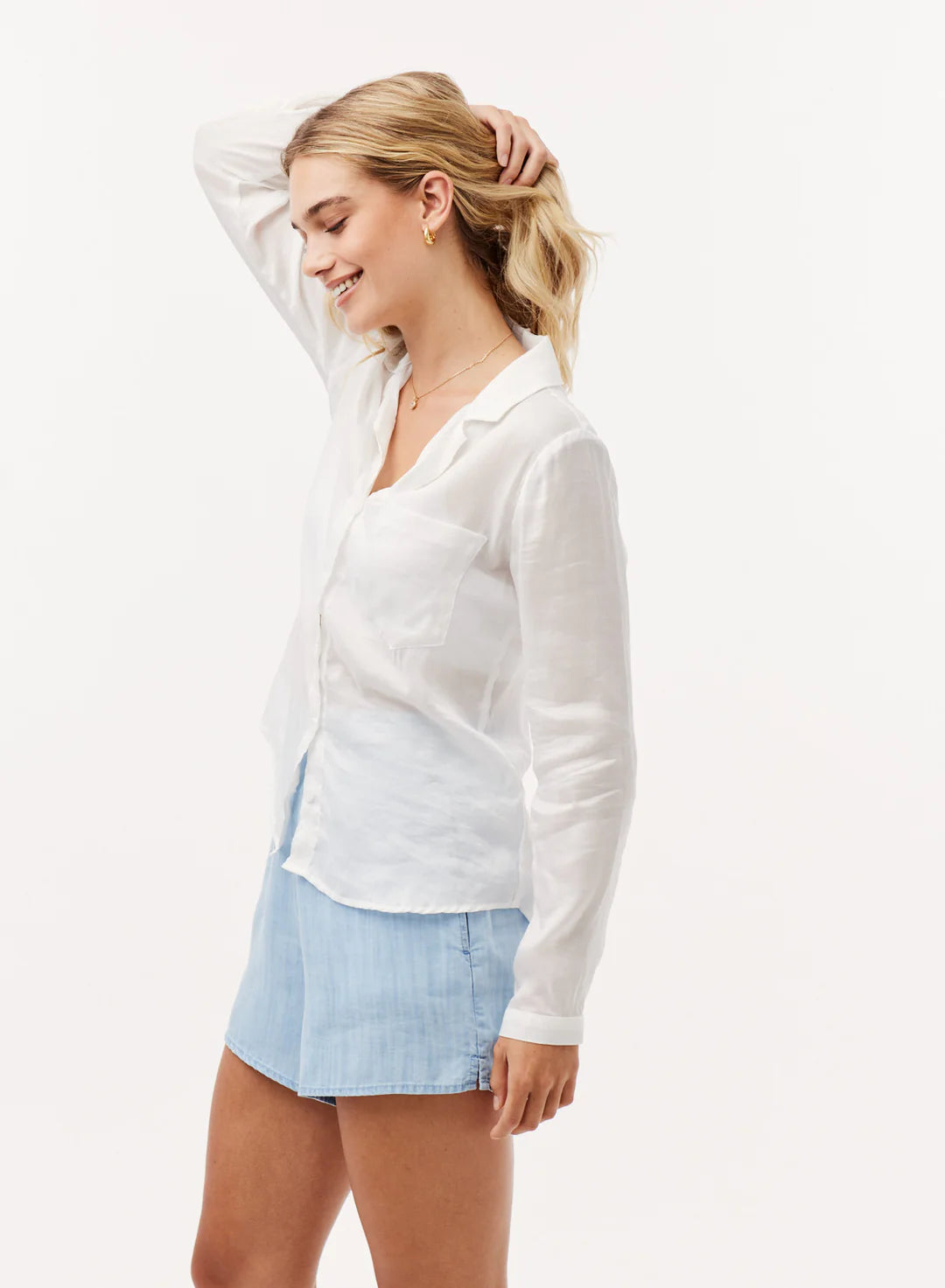 Tencel Pocket Button Down Top - White by Bella Dahl — view 4