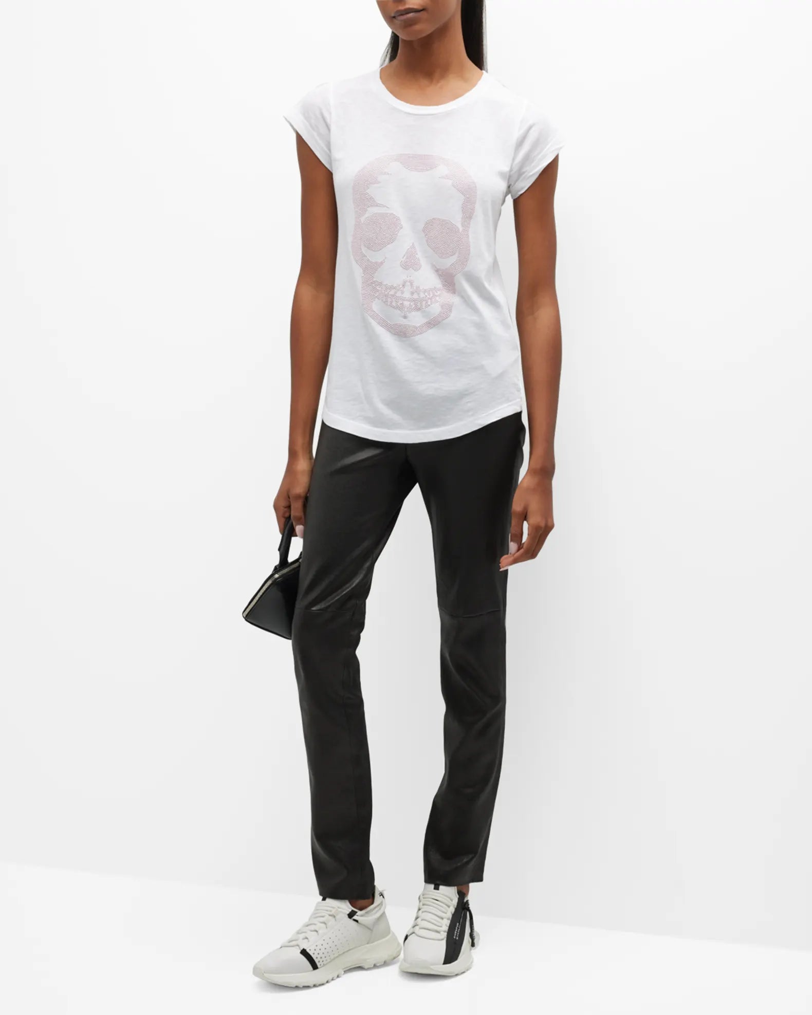 Skinny Skull Strass Short-Sleeve T-Shirt - White / Pink by Zadig & Voltaire — view 6