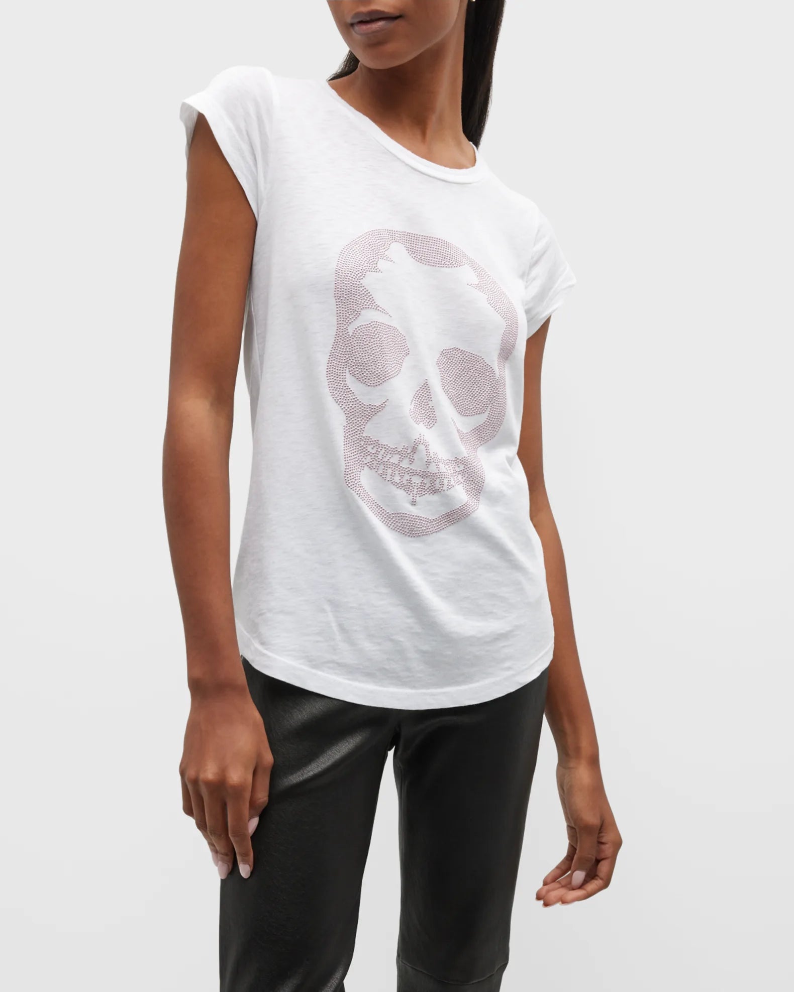 Skinny Skull Strass Short-Sleeve T-Shirt - White / Pink by Zadig & Voltaire — view 3