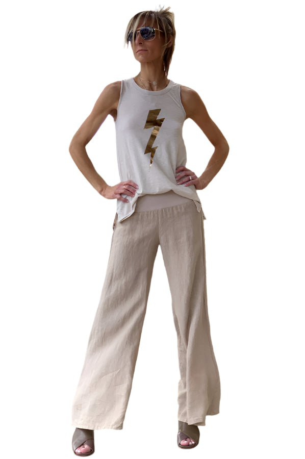 Wide Linen Trousers - Dark Clay by Enza Costa — alternate view