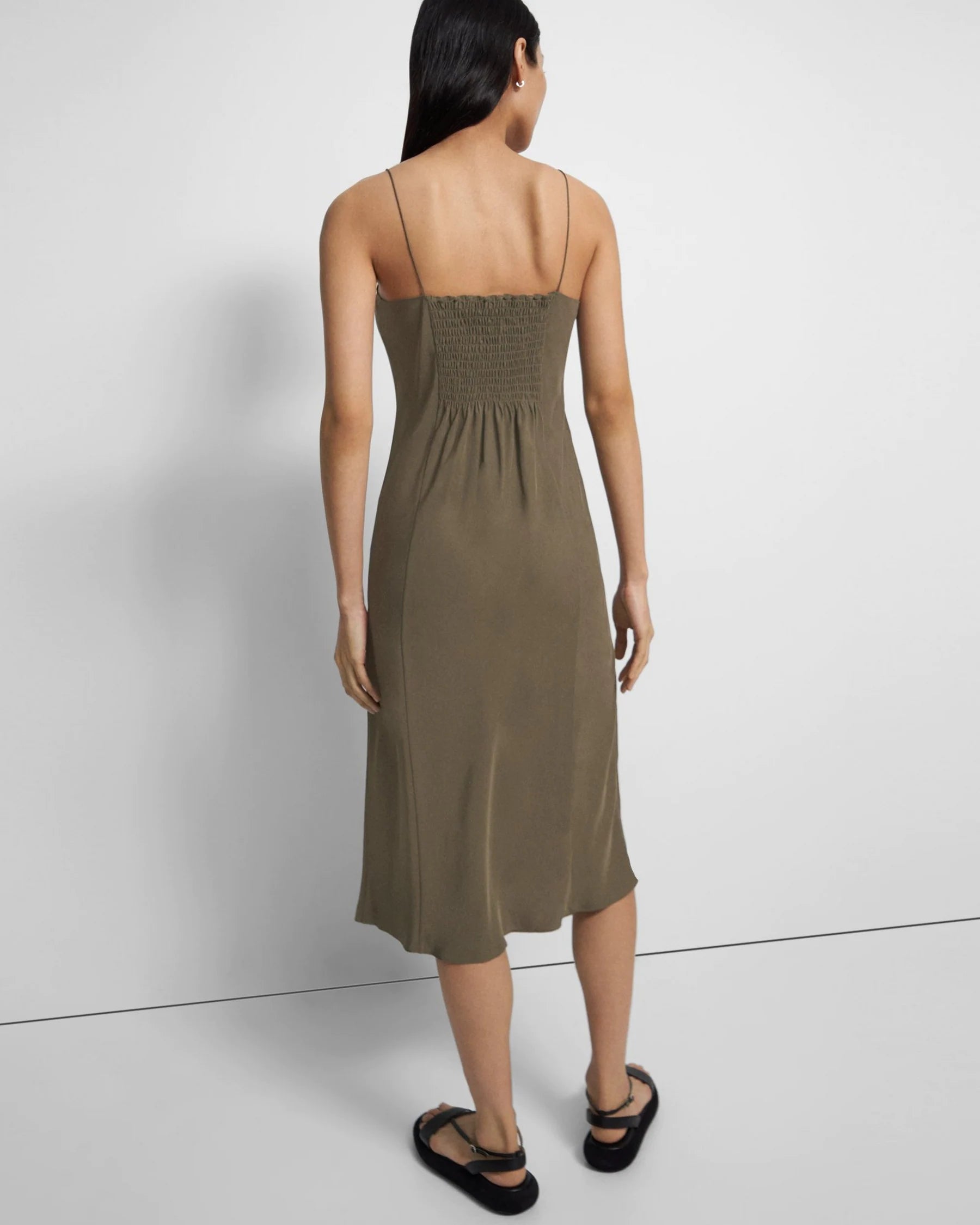 Washed Twill Smocked Slip Dress - Willow by Theory — view 4