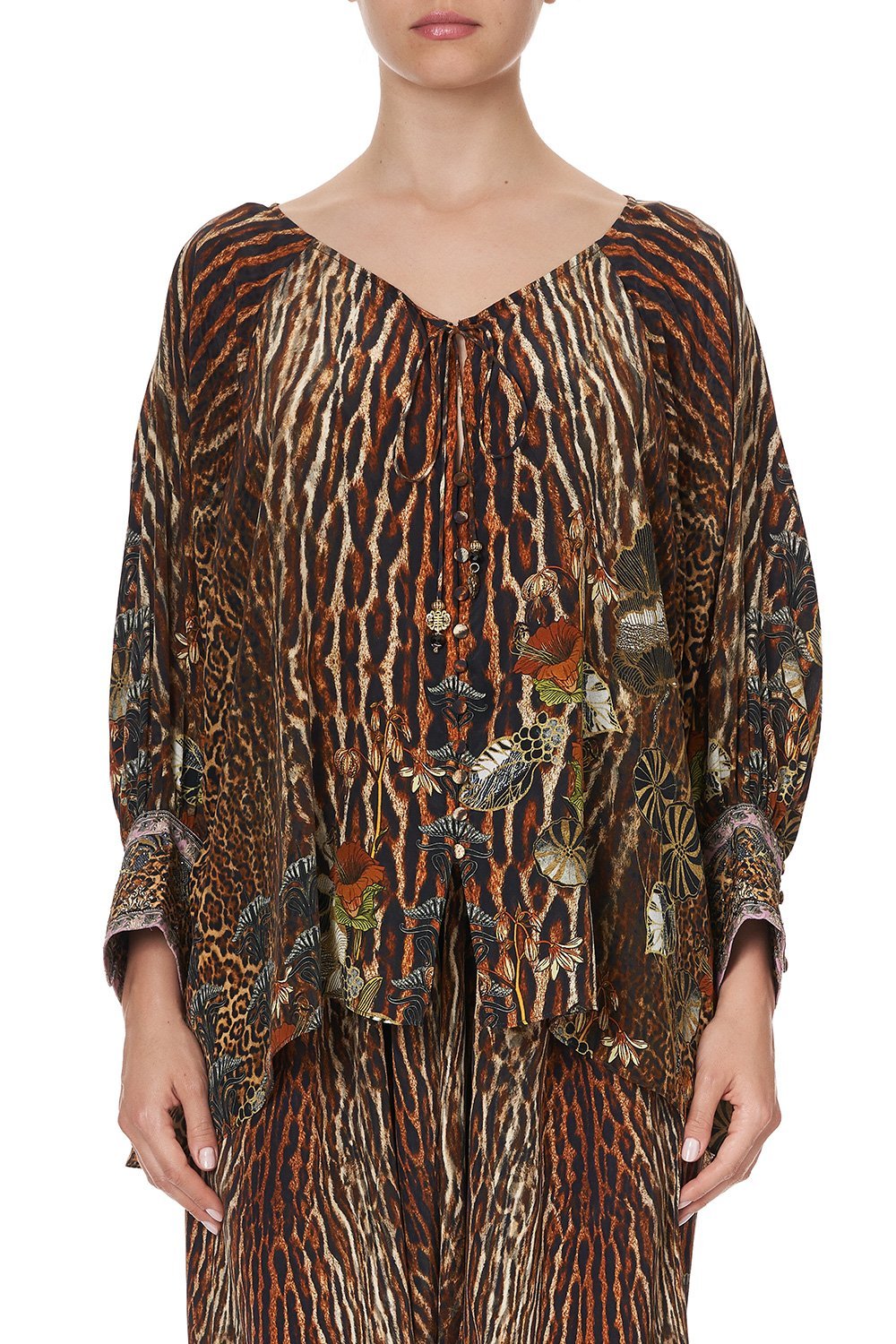 Raglan Sleeve Button Up Top - Wild Azal by Camilla — view 4