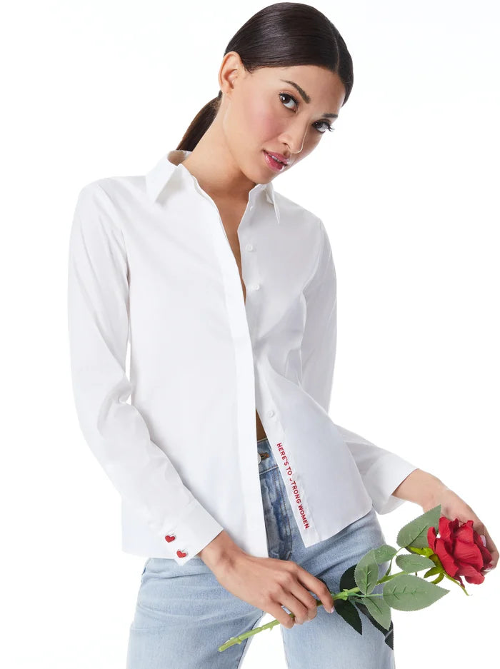 Willa Placket Top - White by Alice & Olivia | 25 South Boutiques