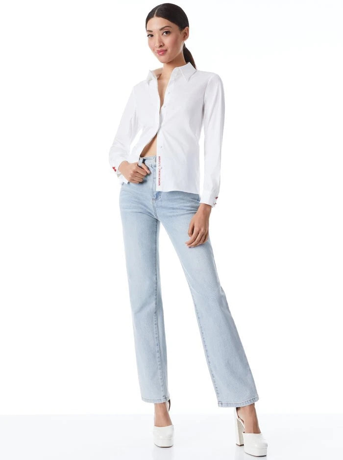 Willa Placket Top - White by Alice & Olivia — view 3