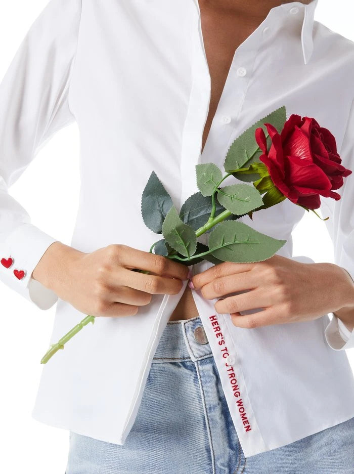 Willa Placket Top - White by Alice & Olivia — view 4