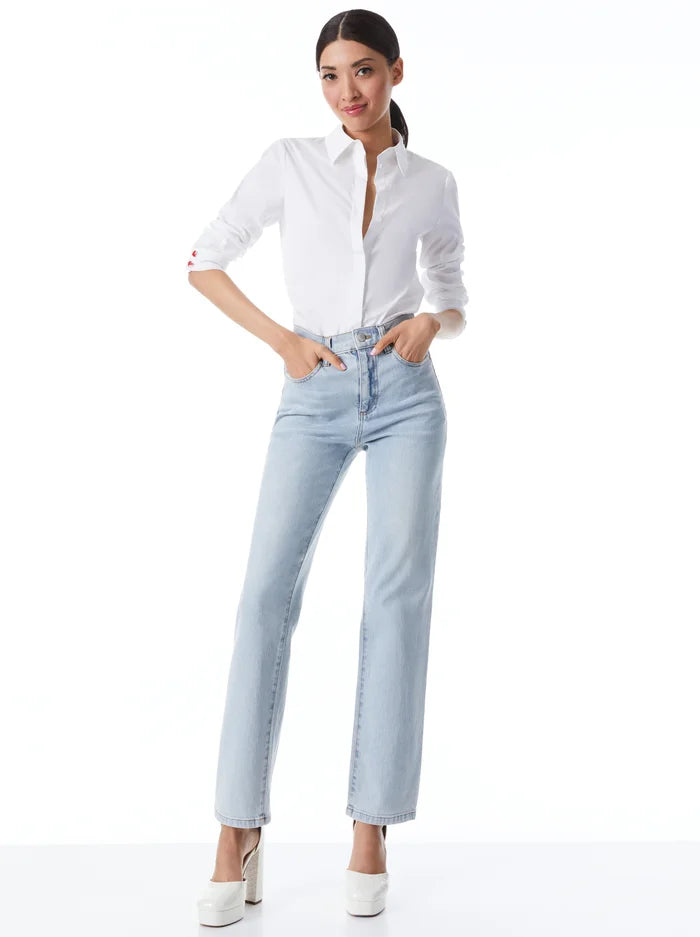 Willa Placket Top - White by Alice & Olivia — view 5