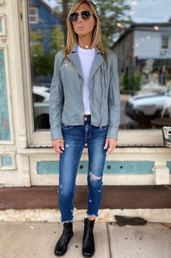 Sofia Leather Jacket - Winter Sky by Mauritius — view 3