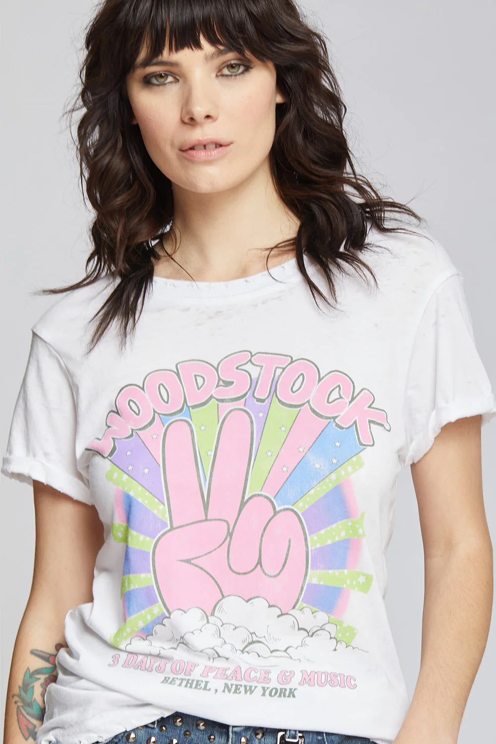 Woodstock Peace Out Tee - White by Recycled Karma — view 3