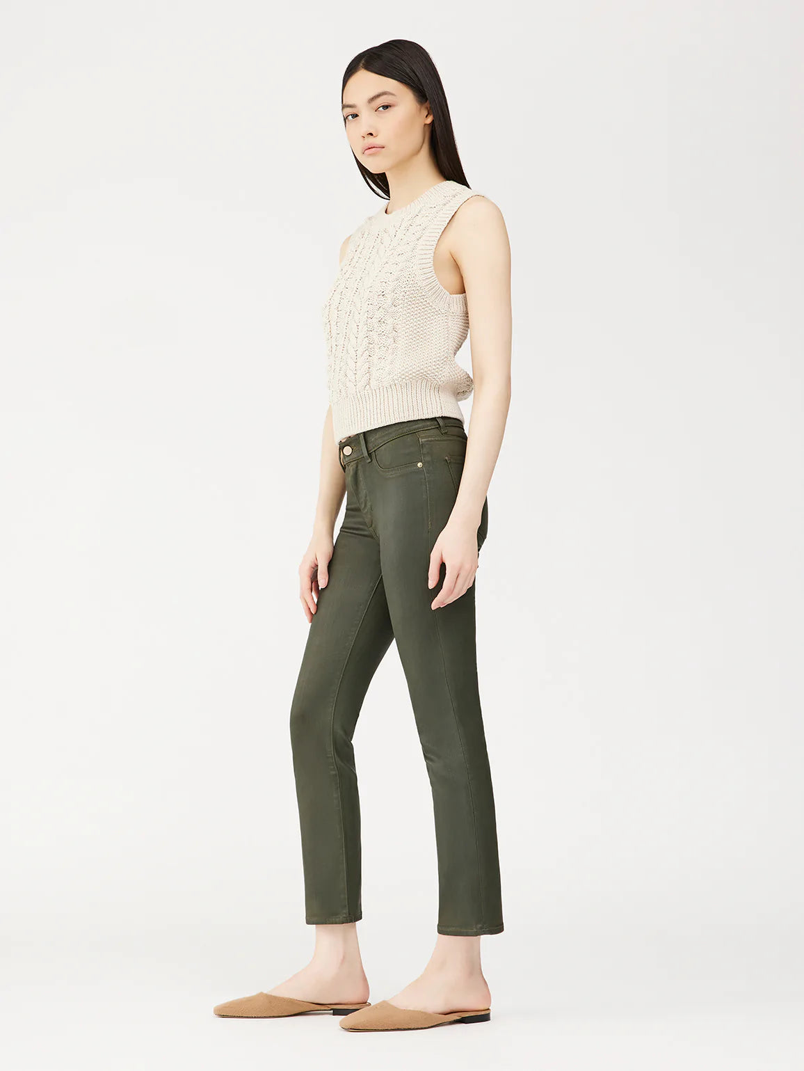 Mara Straight Mid Rise Ankle - Winter Green Coated by DL1961 — alternate view