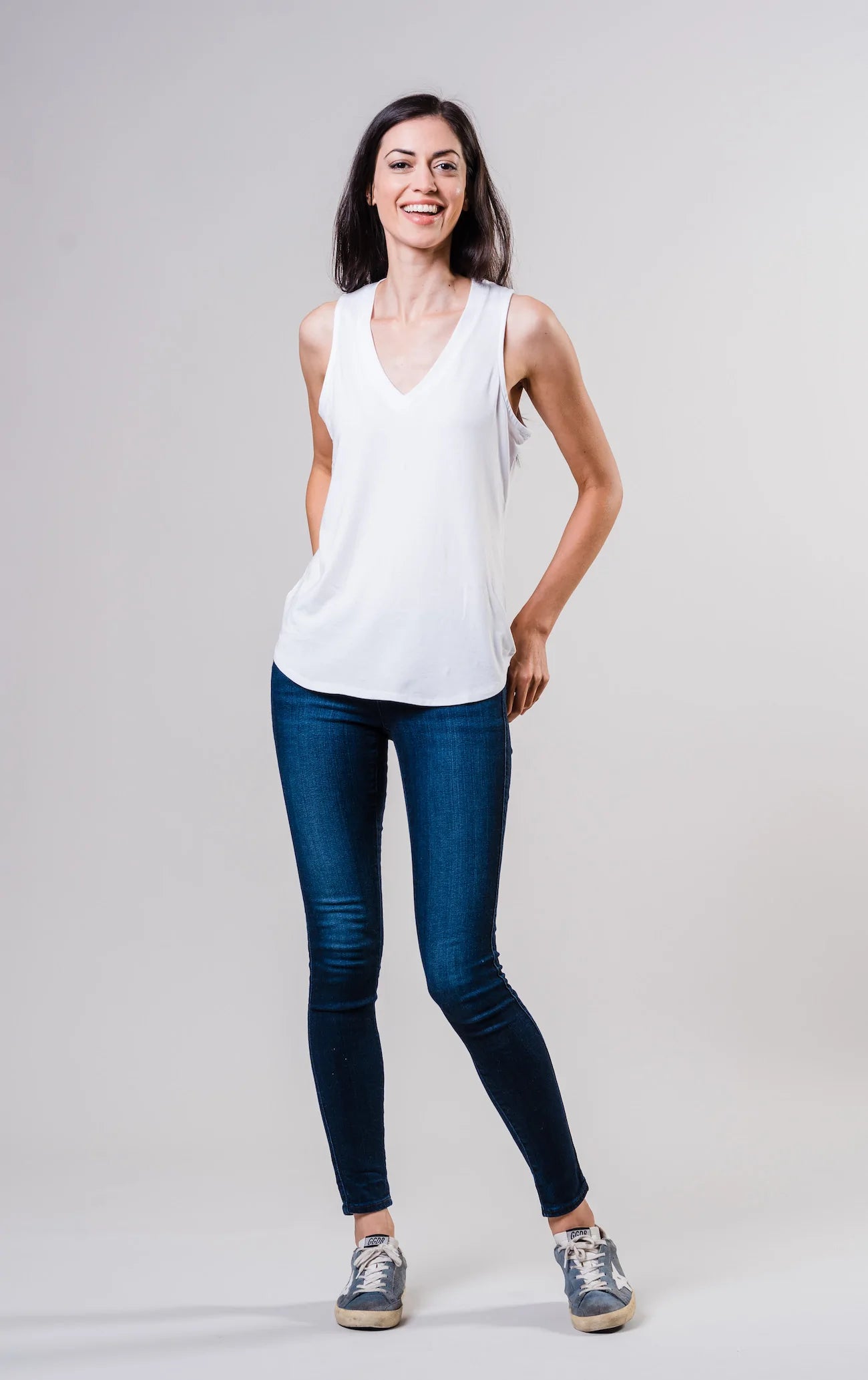 Zen Lightweight Jersey Tank - White by Southcott — alternate view